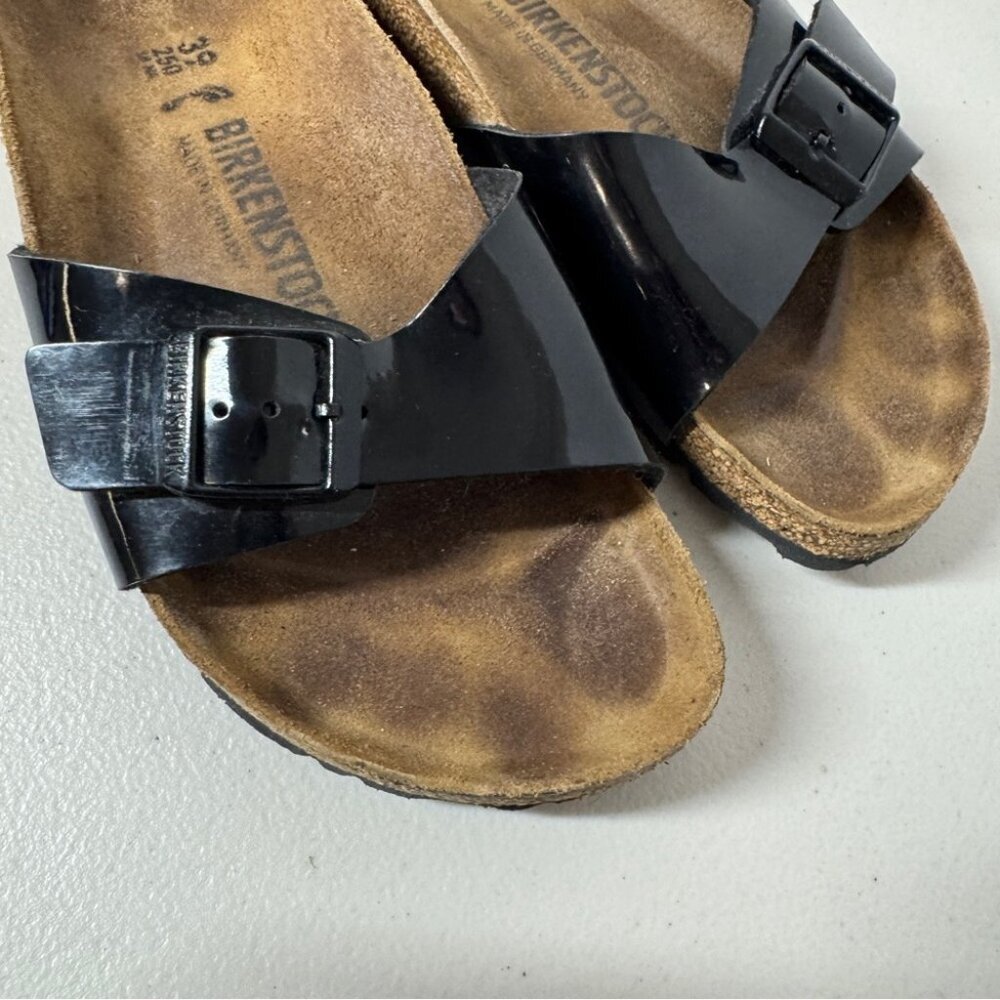 Birkenstock Madrid Black Patent Leather Sandals Women’s Slip On Size 39 - Picture 5 of 14